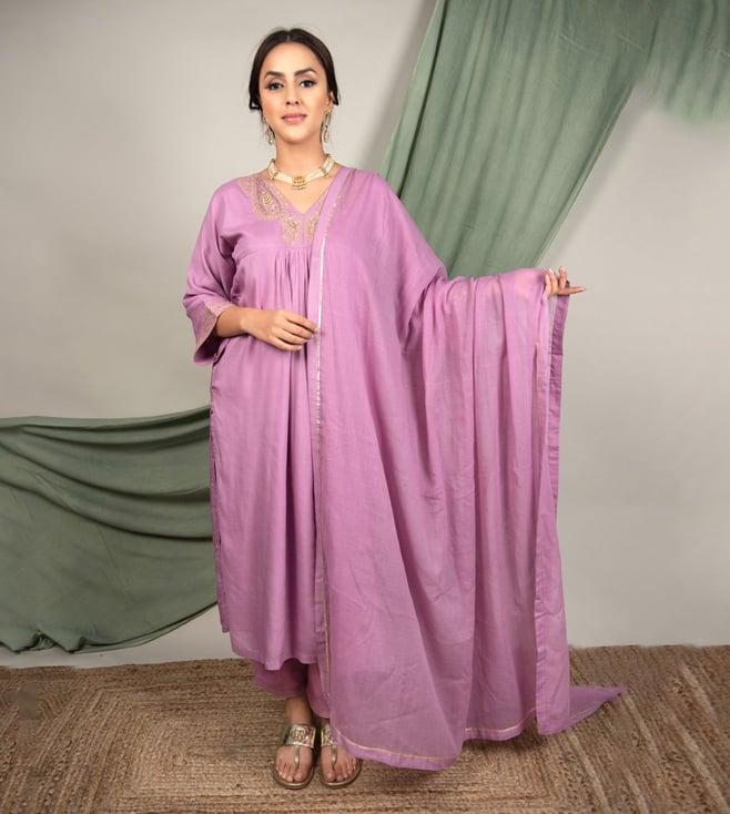 priya chaudhary purple rumi modal cotton kurta with poplin cotton pants and gota cotton dupatta
