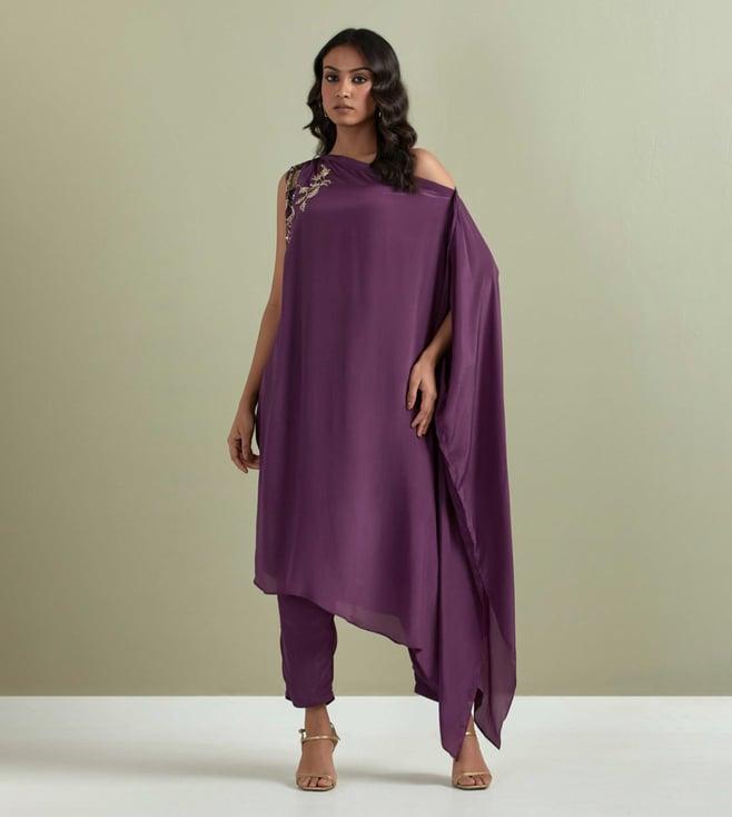 priya chaudhary purple saranya embroidered crepe kurta with pants