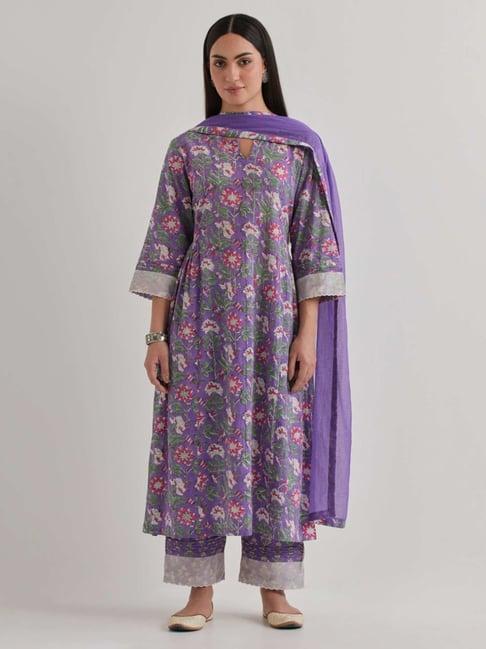 priya chaudhary purple varsha cotton printed kurta with salwar