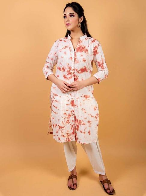 priya chaudhary rust & white 5th avanue cotton kurta with white cotton salwar