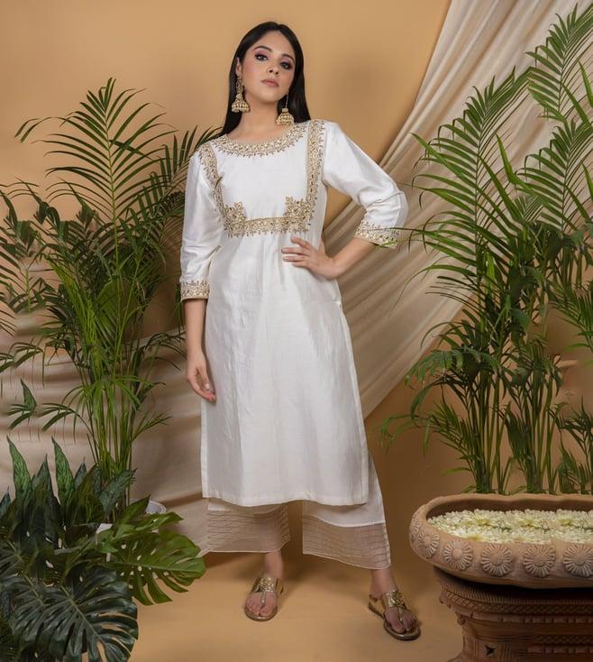 priya chaudhary white meera chanderi silk kurta with pants