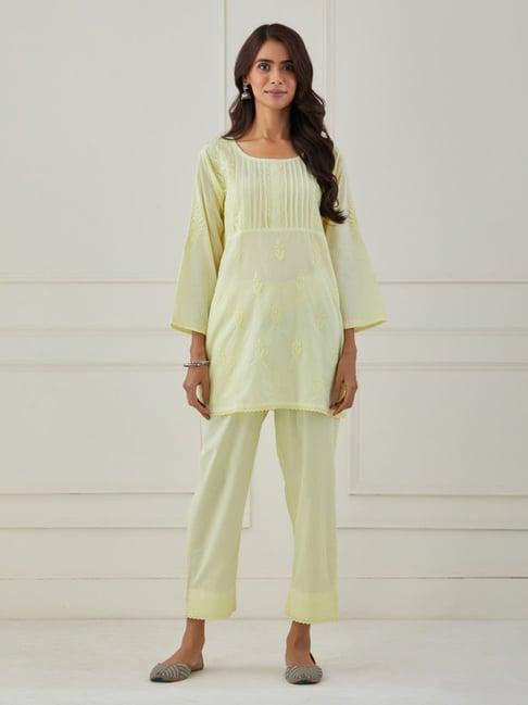 priya chaudhary yellow neer chikankari cotton kurta with pants