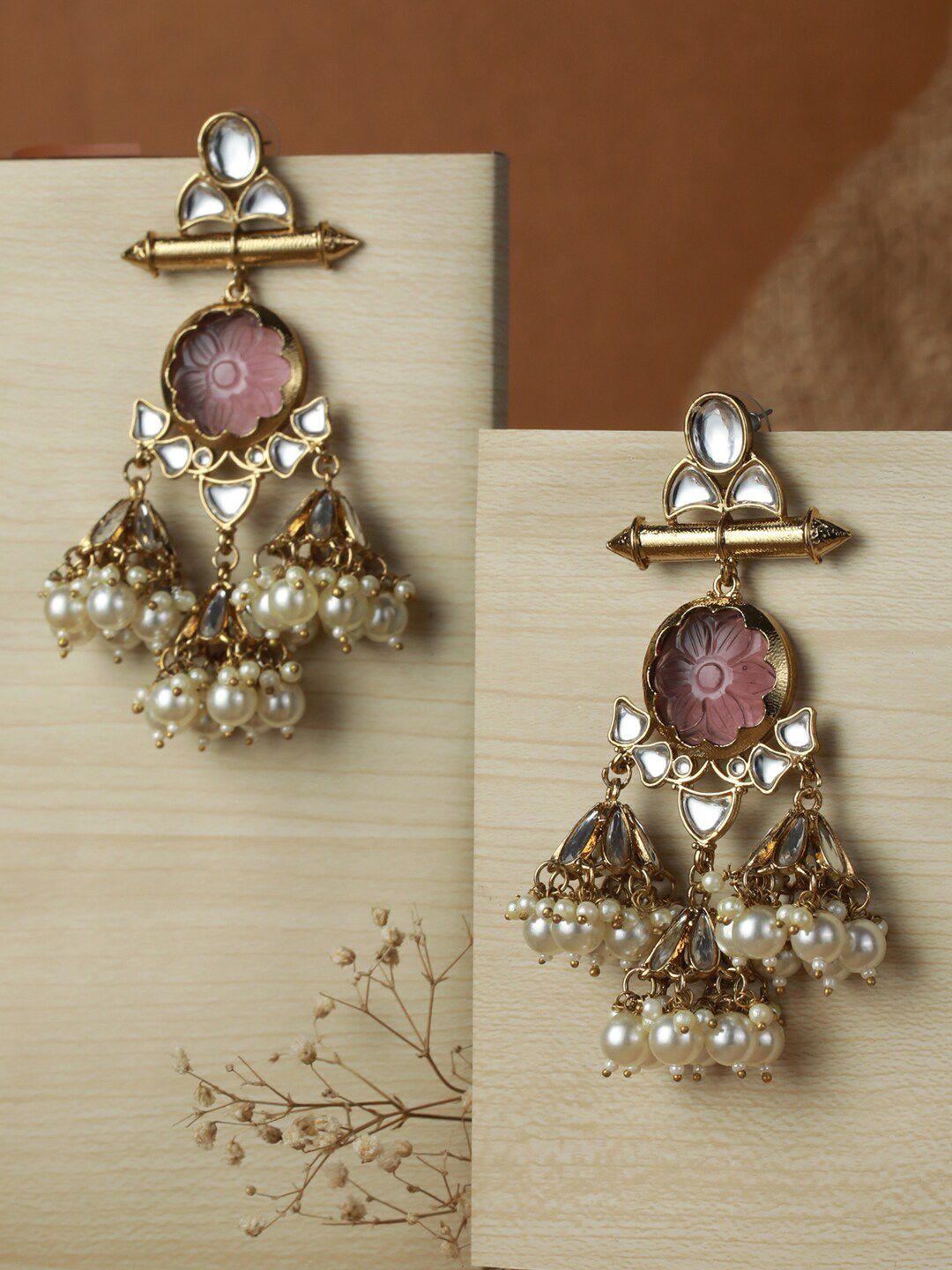 priyaasi gold-plated & pink contemporary jhumkas earrings