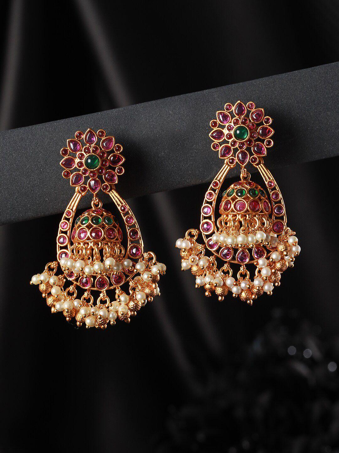 priyaasi gold-plated contemporary jhumka earrings