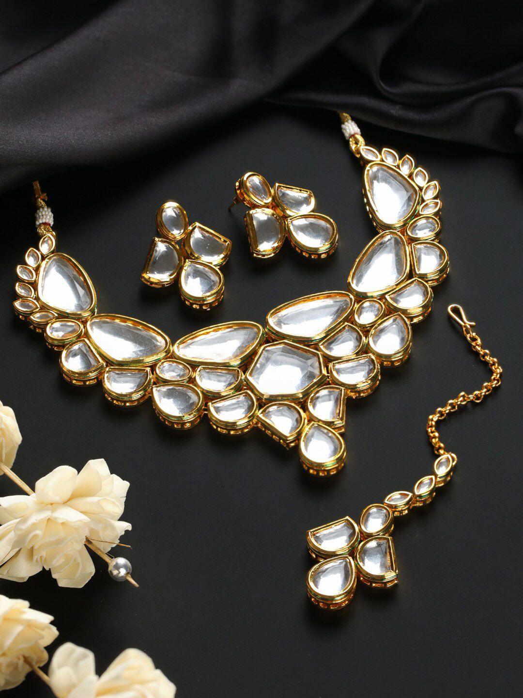 priyaasi gold-plated white kundan studded contemporary jewellery set