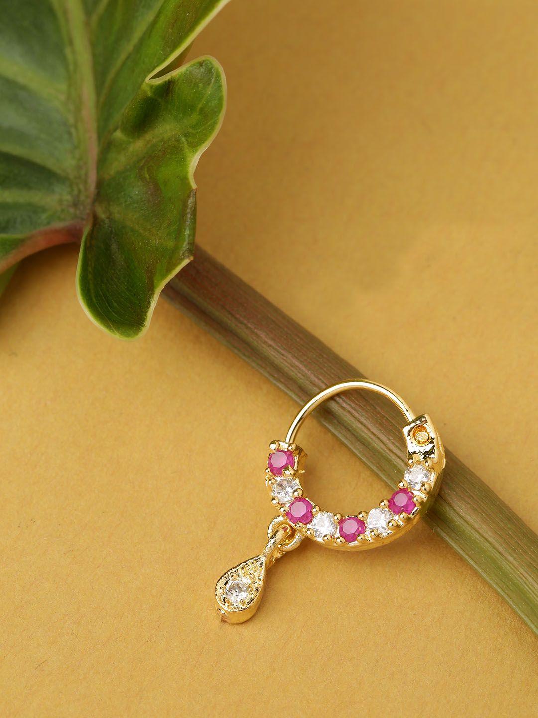 priyaasi magenta gold-plated stone-studded nosering