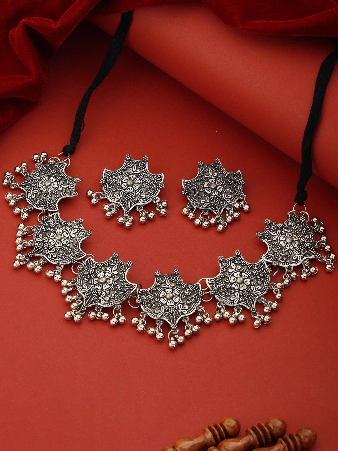 priyaasi oxidised silver-plated ghungaroo jewellery set