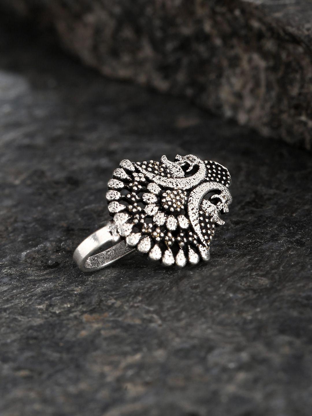 priyaasi oxidised silver-plated peacock shaped clip-on nosepin