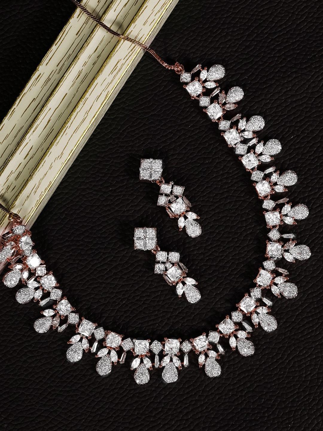 priyaasi rose gold-plated american diamond-studded handcrafted jewellery set