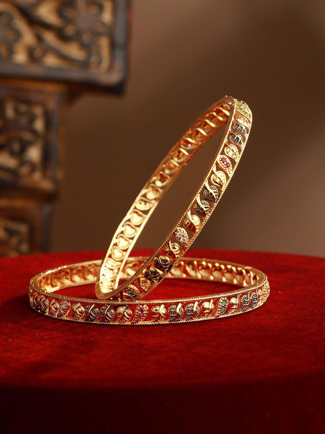 priyaasi set of 2 gold-plated stone studded bangles