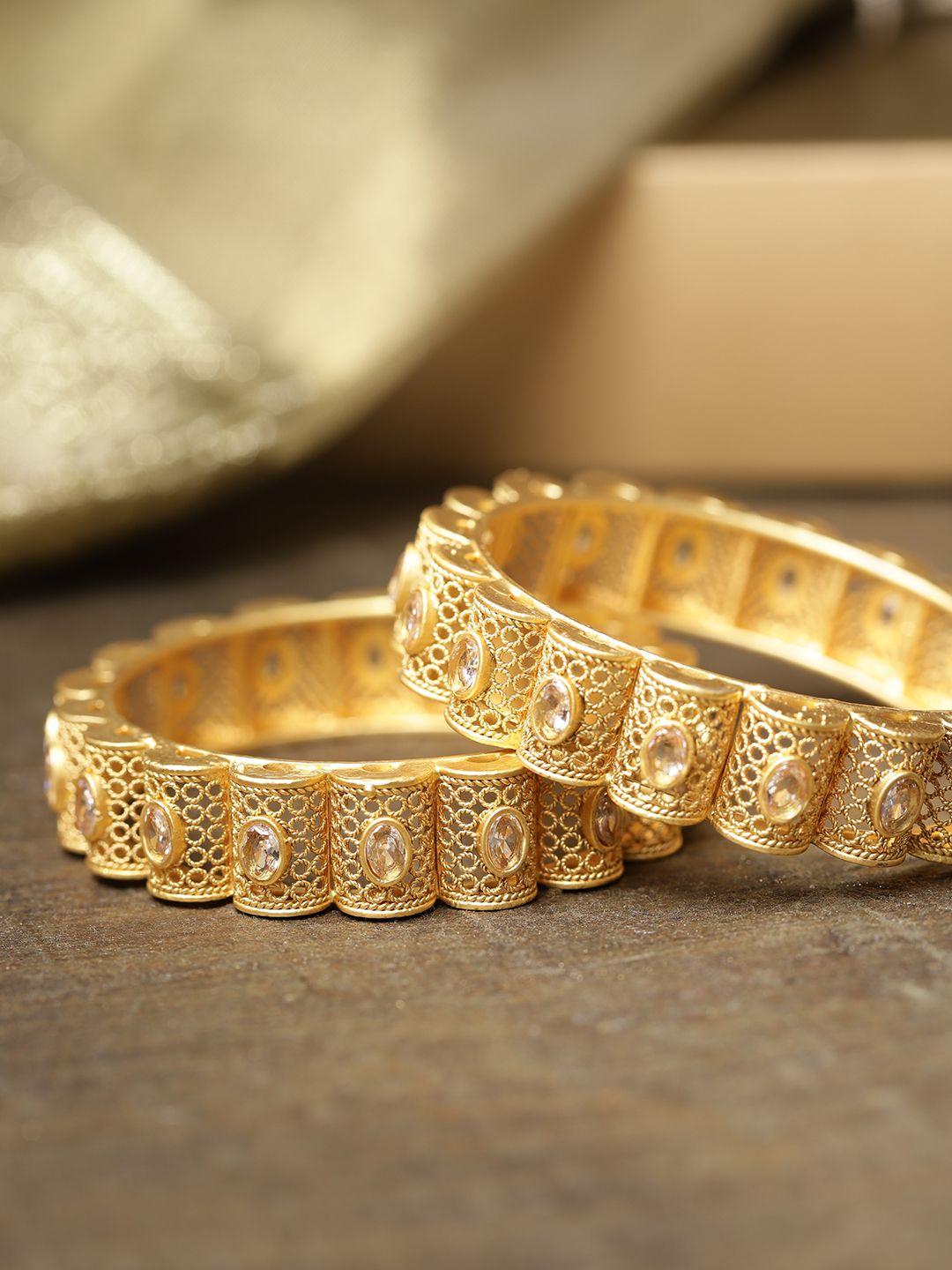 priyaasi set of 2 gold-plated stone-studded handcrafted bangles