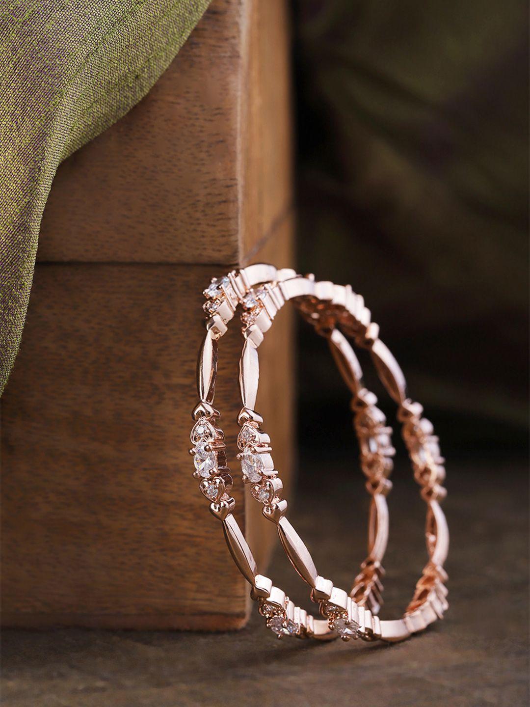 priyaasi set of 2 rose gold-plated stone-studded handcrafted bangles