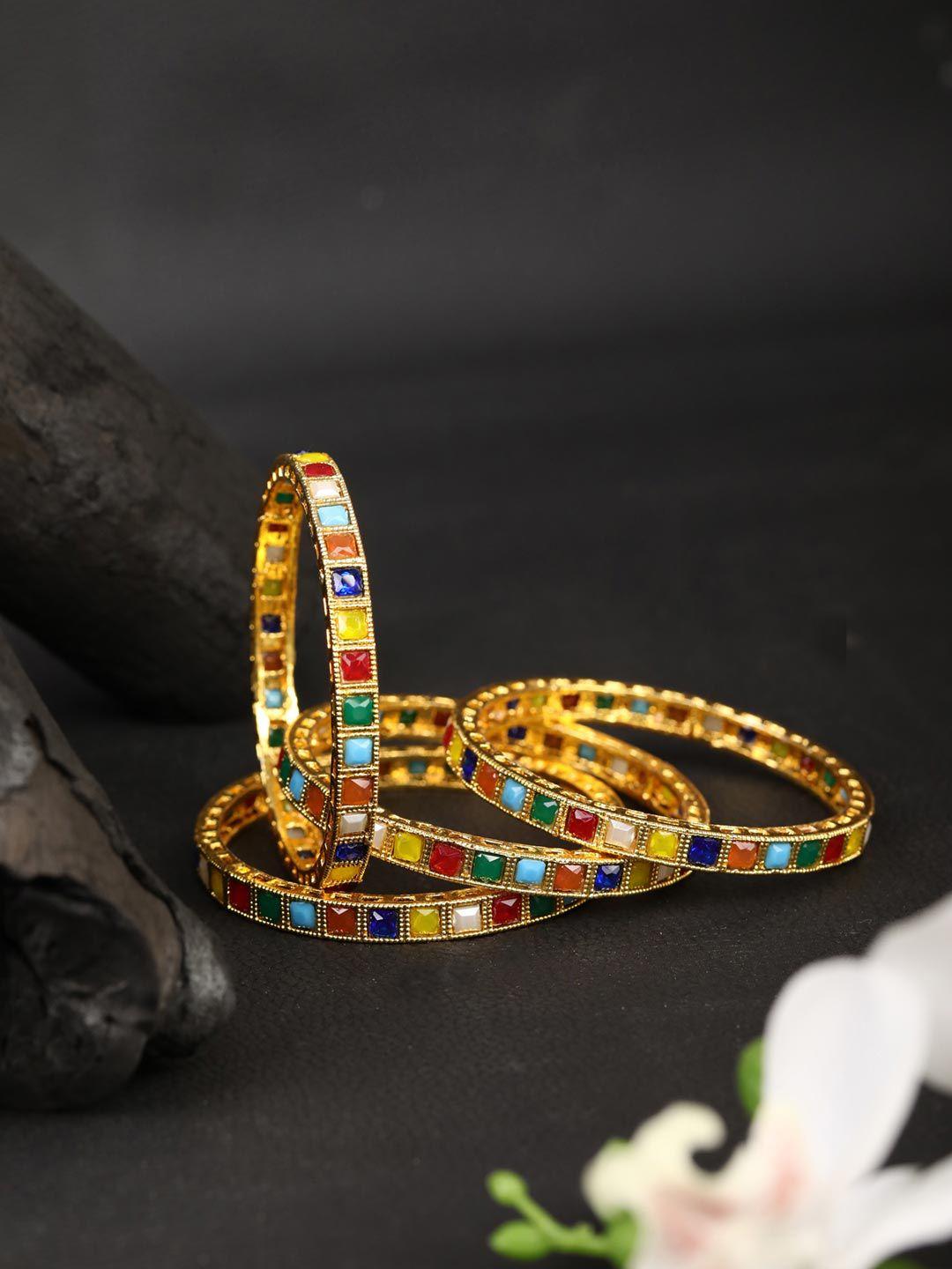 priyaasi set of 4 multicoloured gold-plated stone-studded handcrafted bangles