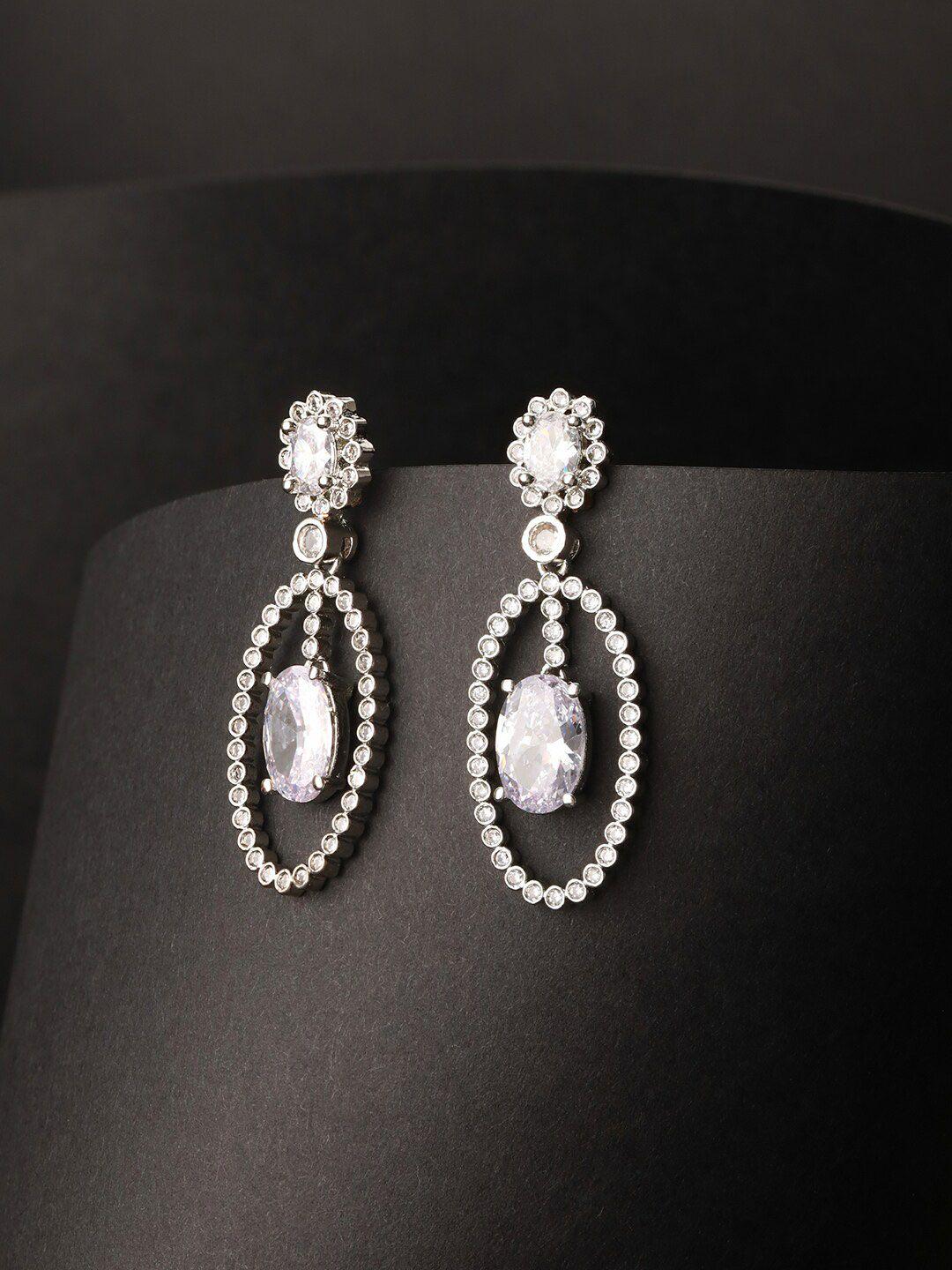 priyaasi silver plated stone studded drop earrings