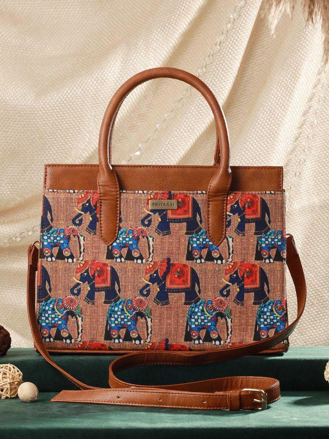 priyaasi ethnic motif printed structured handheld bag