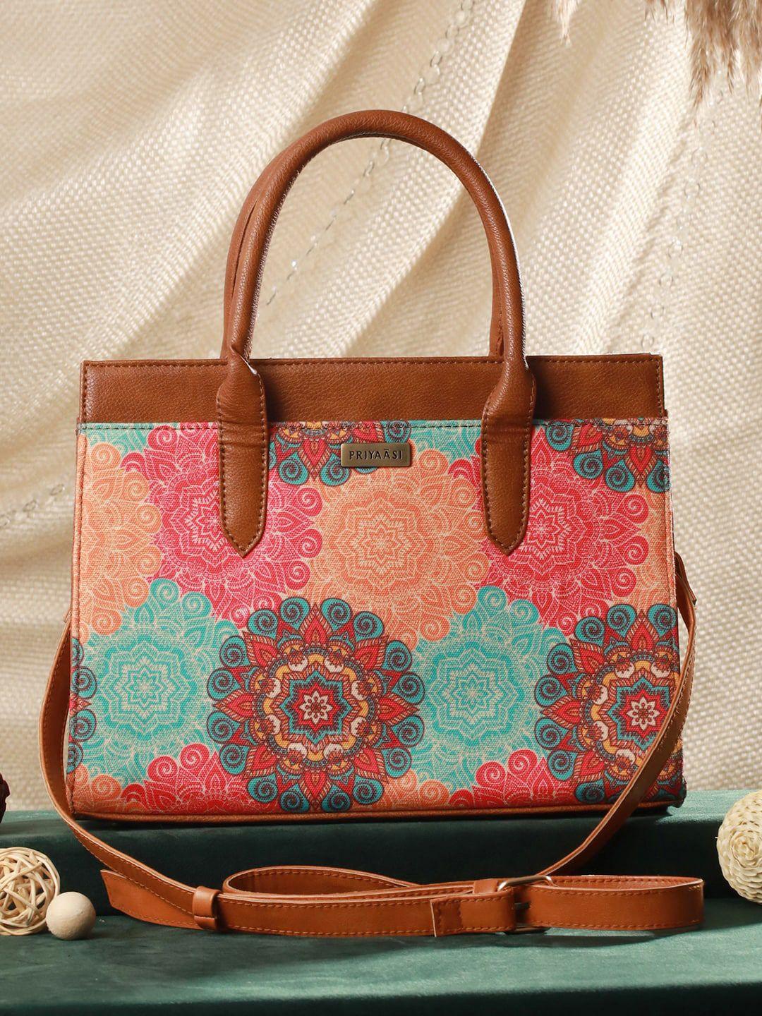 priyaasi ethnic motifs printed pu shopper handheld bag