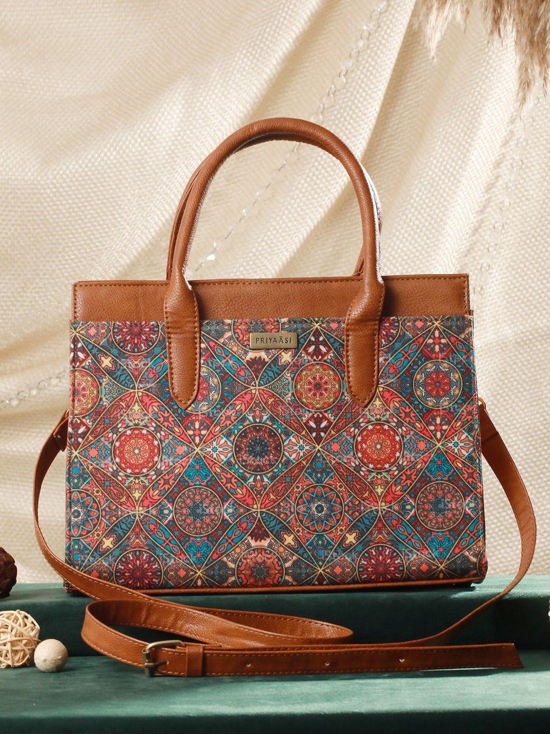 priyaasi floral printed pu shopper handheld bag