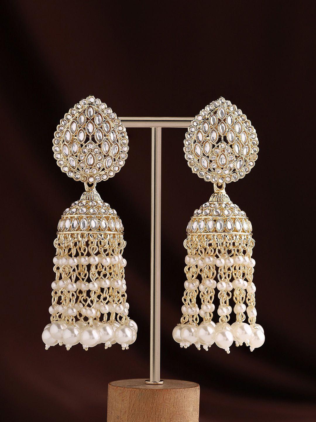 priyaasi gold-plated contemporary jhumkas earrings
