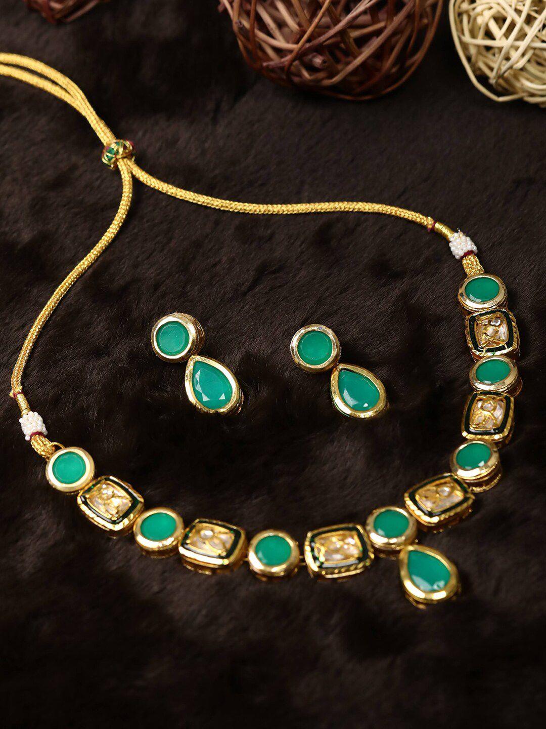 priyaasi gold-plated green artificial stone studded jewellery set