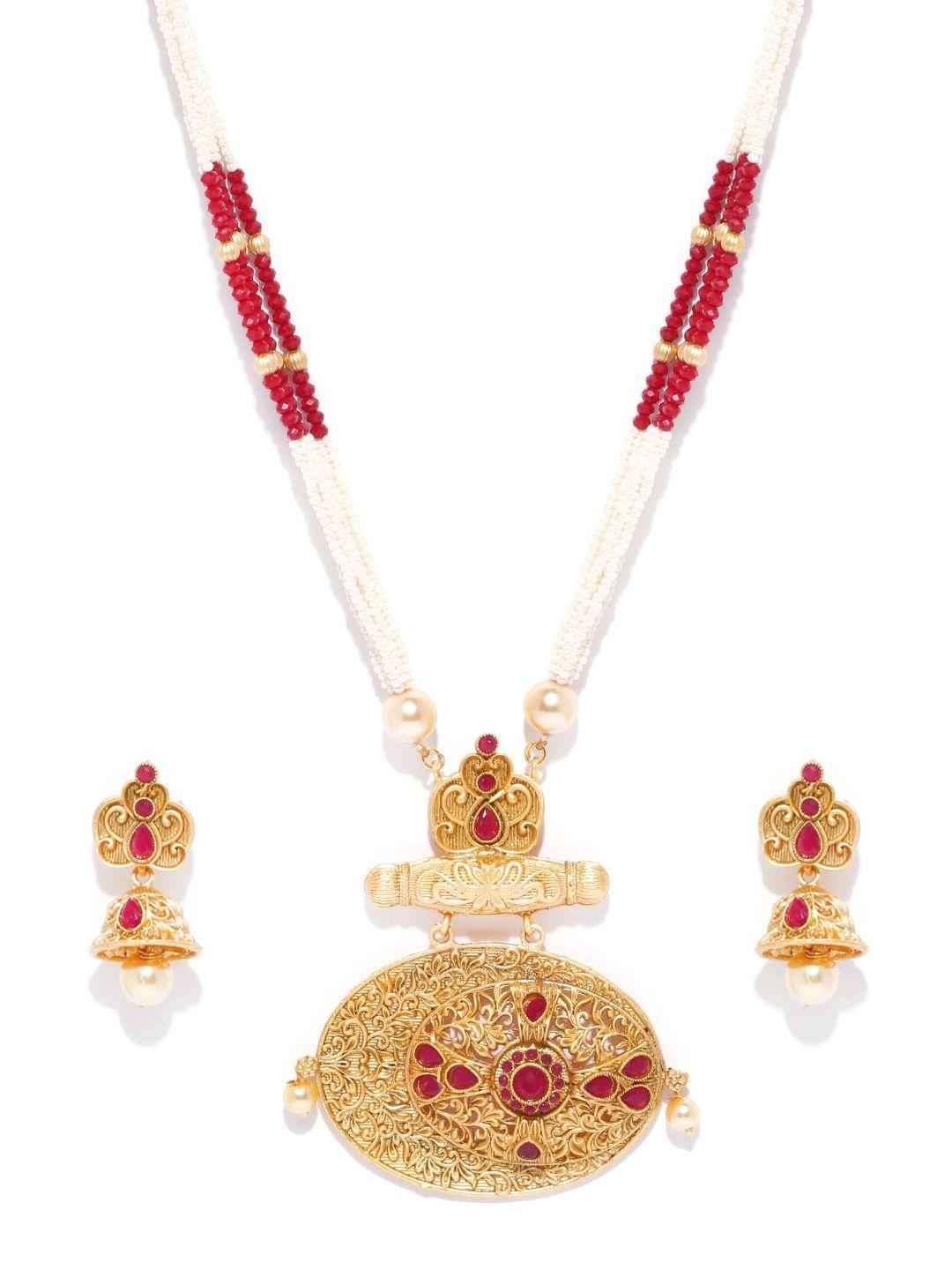 priyaasi magenta gold-plated stone-studded handcrafted jewellery set