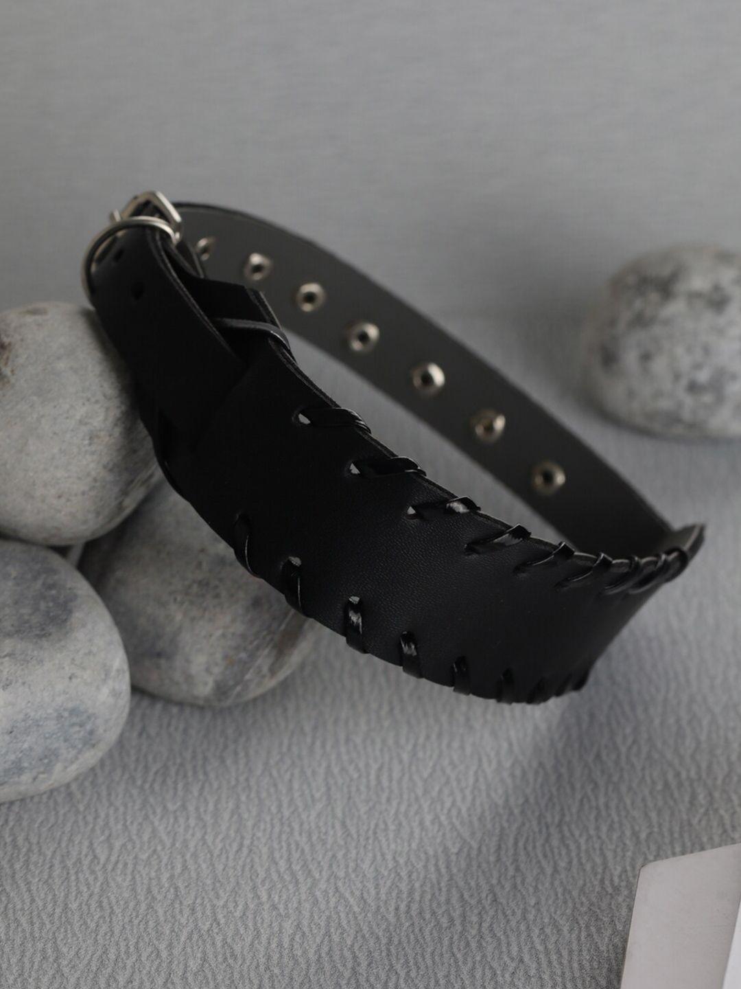 priyaasi men black & silver-toned leather wraparound bracelet