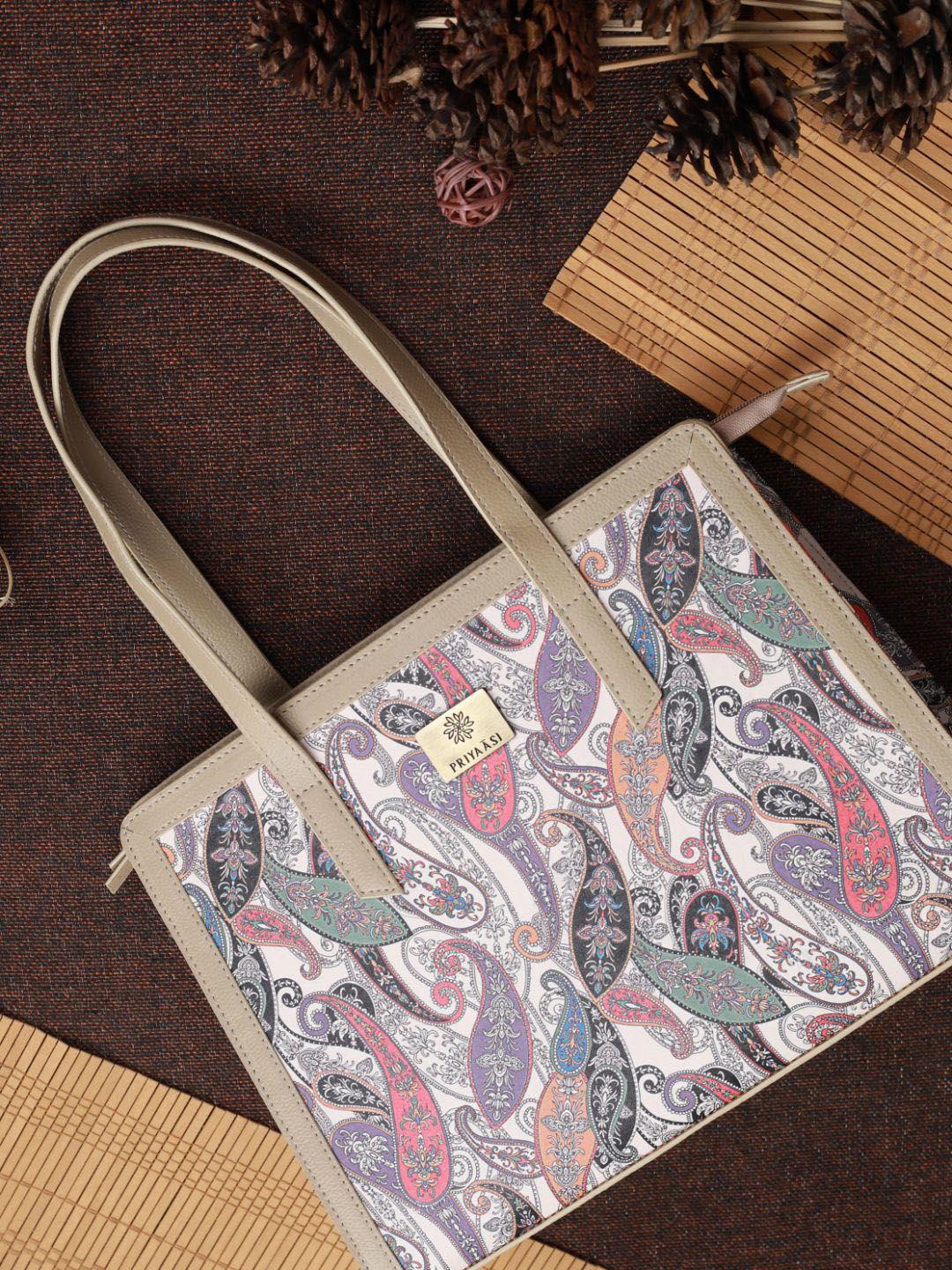 priyaasi multicoloured printed pu structured handheld bag