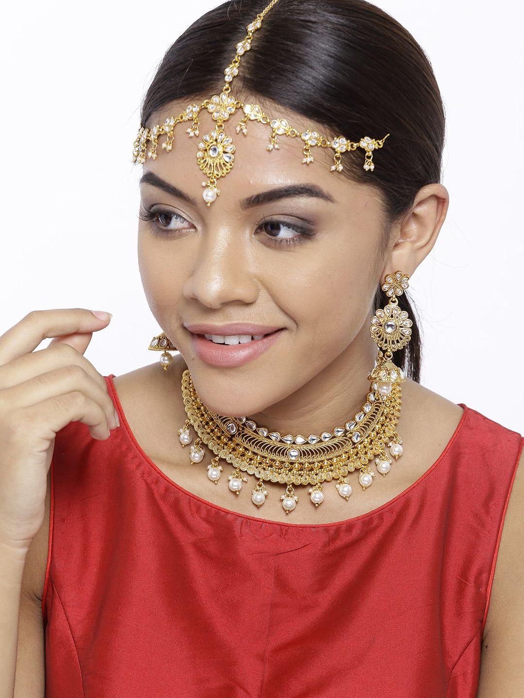 priyaasi off-white gold-plated kundan-studded jewellery set
