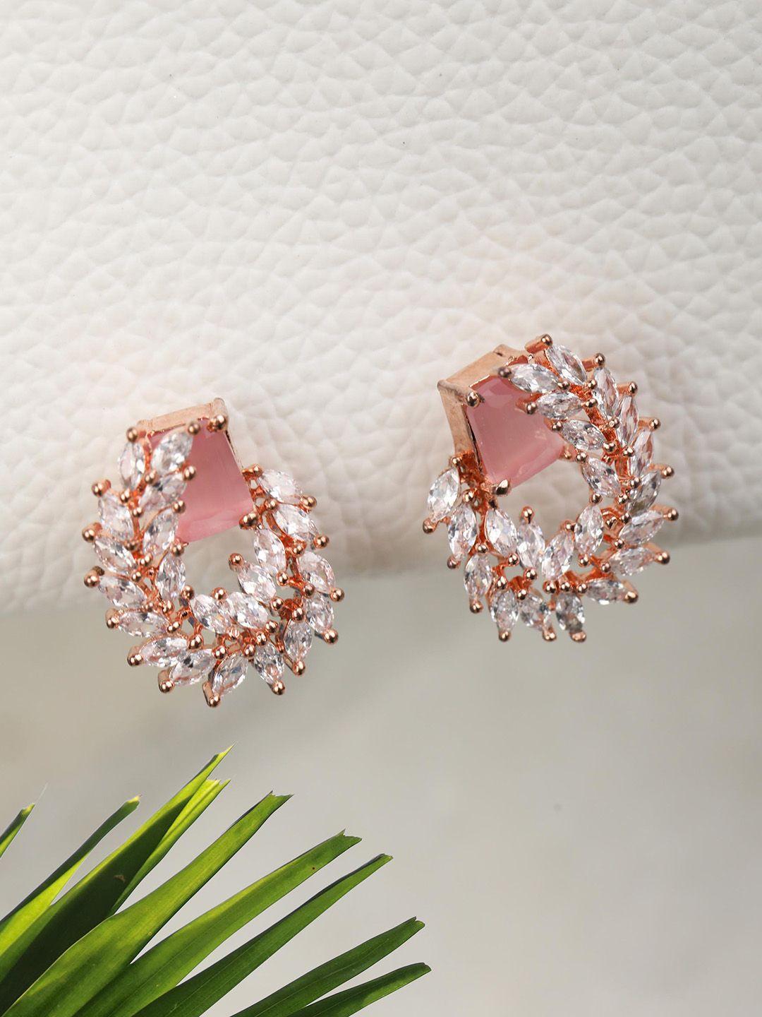 priyaasi pink & white contemporary studs earrings