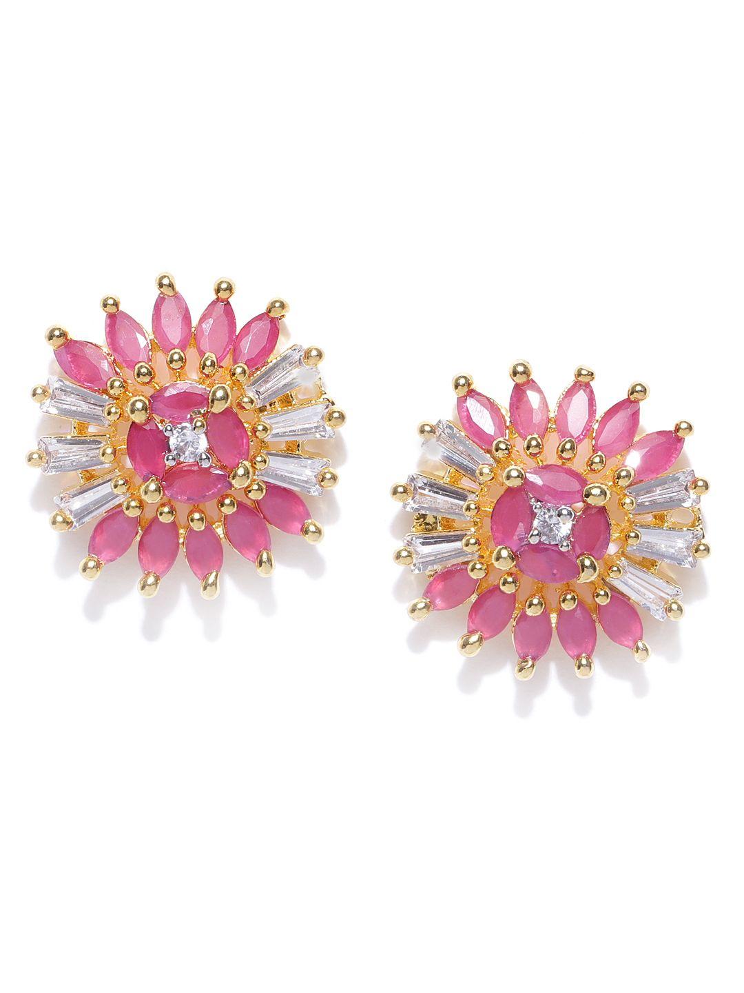 priyaasi pink gold-plated cz studded handcrafted floral studs