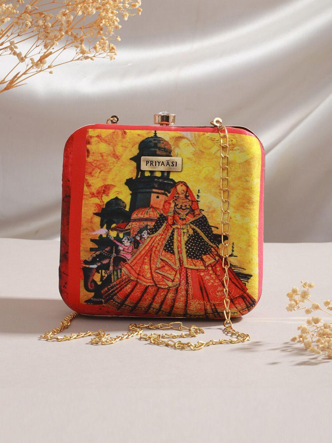 priyaasi printed box clutch with sling strap