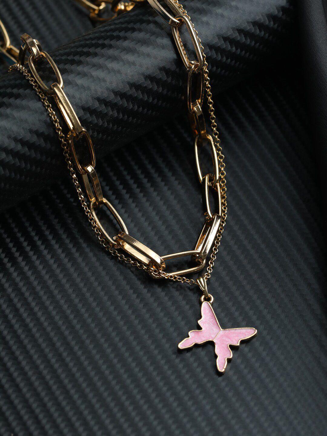 priyaasi rose gold plated & pink brass layered chain
