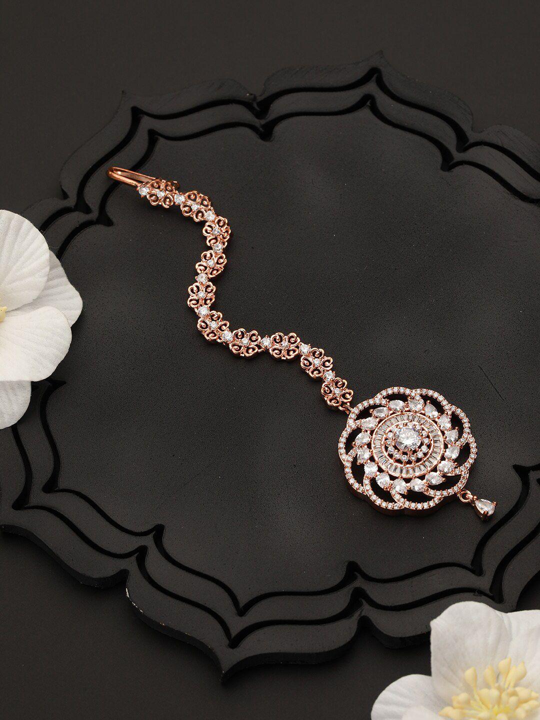 priyaasi rose gold-plated ad-studded & beaded maang tikka