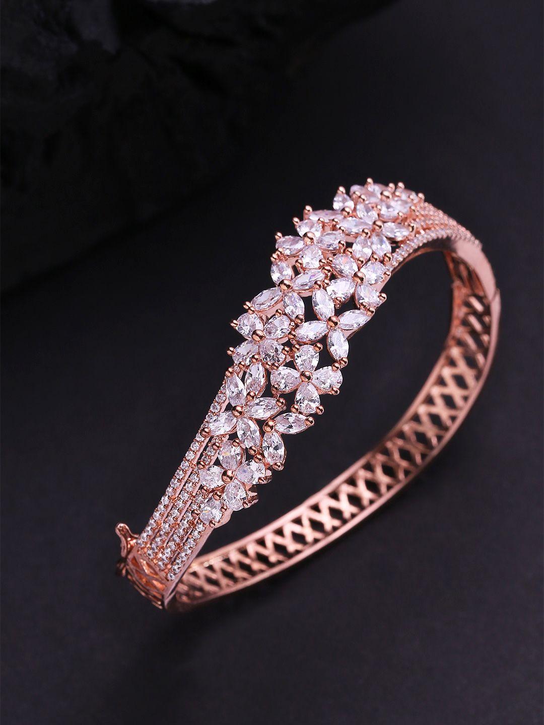 priyaasi rose gold-plated ad-studded handcrafted bangle style bracelet
