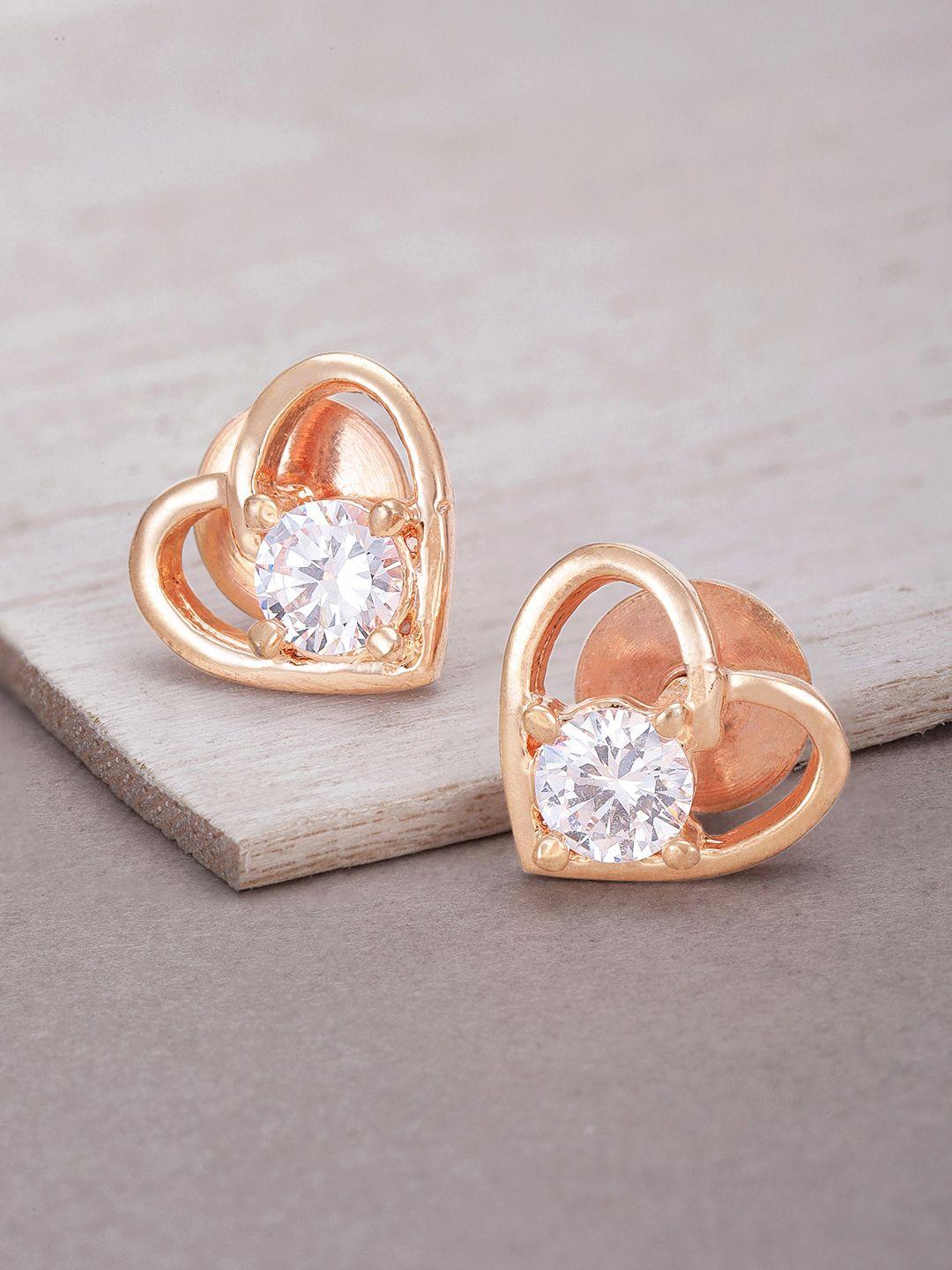 priyaasi rose gold-plated american diamond heart shaped studs