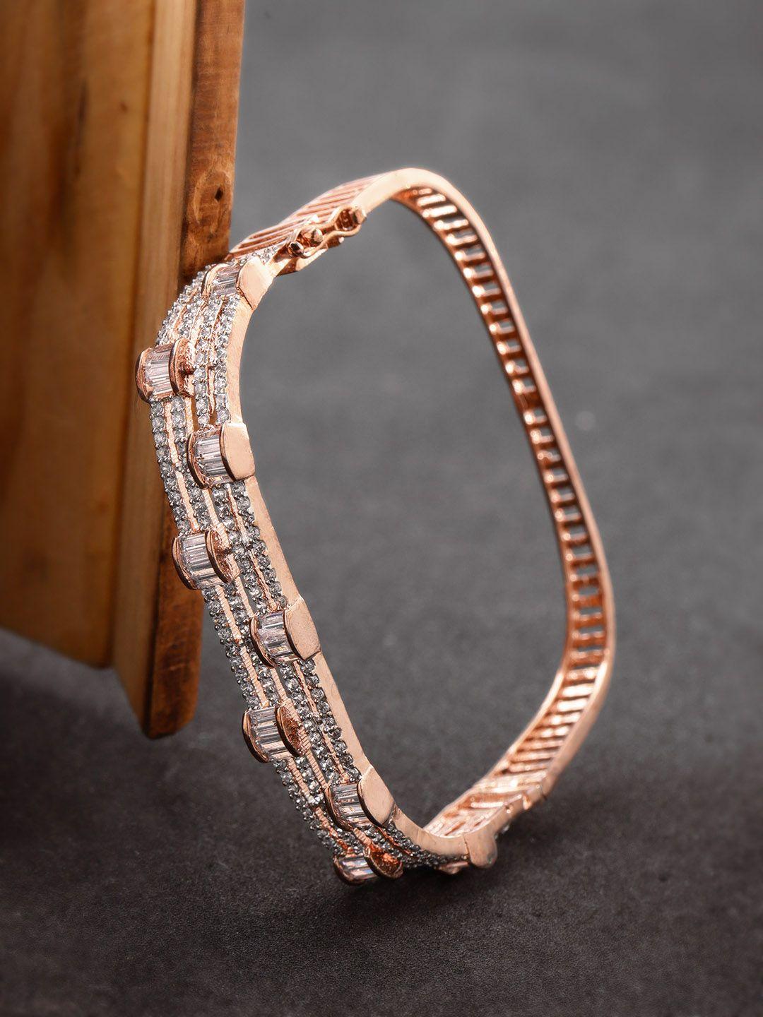 priyaasi rose gold-plated cz stone-studded handcrafted bangle-style bracelet