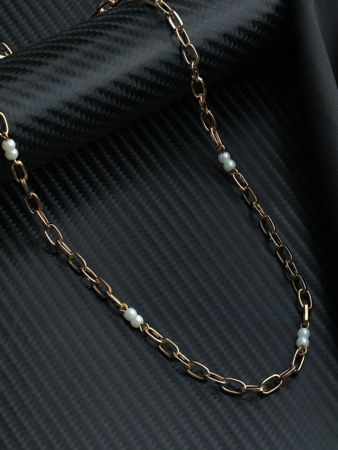 priyaasi rose gold-plated white pearl beaded brass link necklace