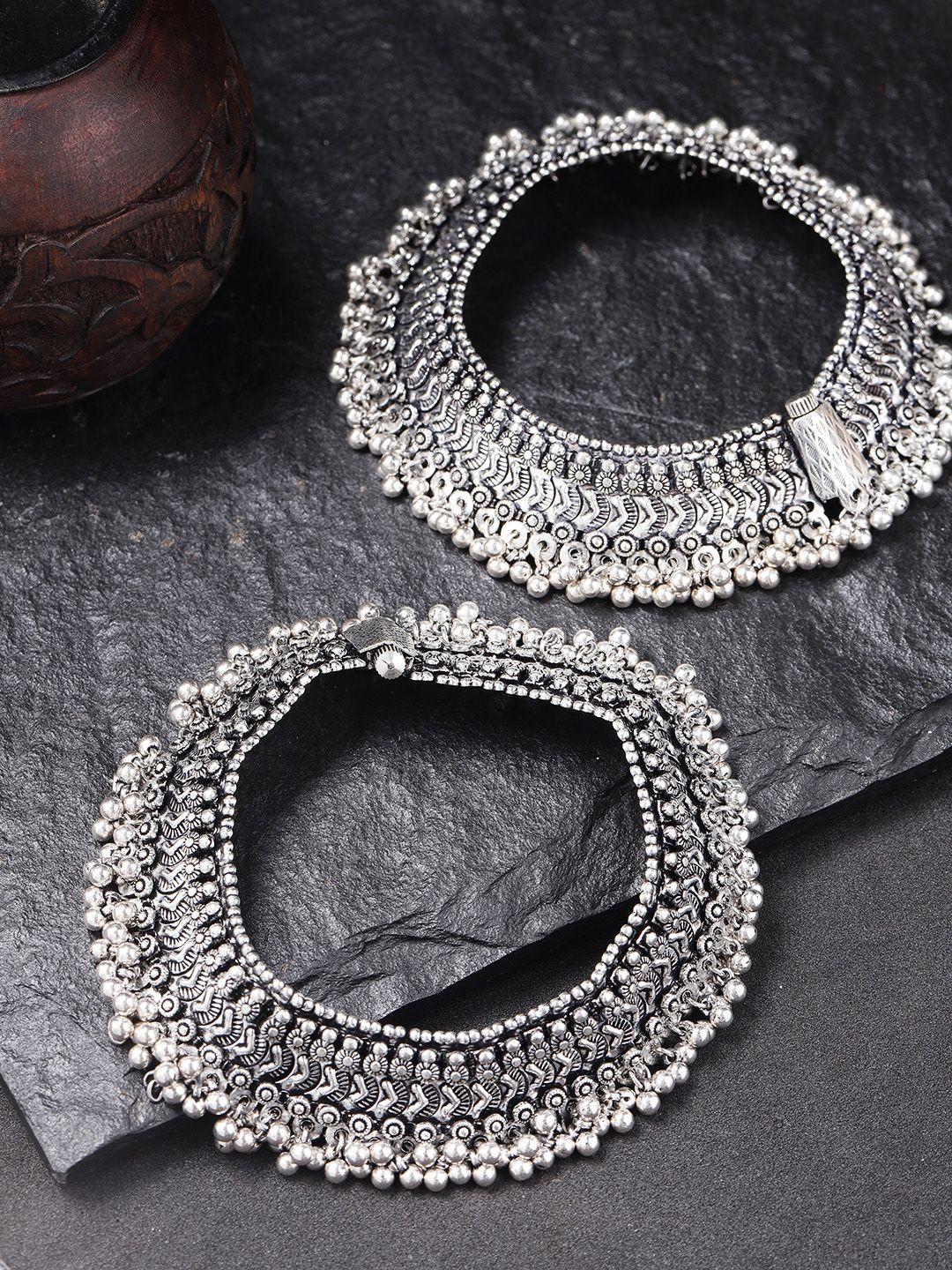 priyaasi set of 2 oxidised silver-plated anklets