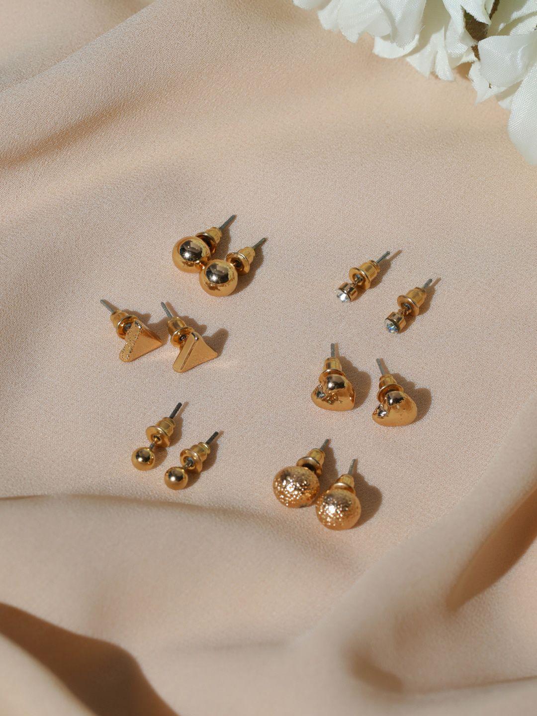 priyaasi set of 6 rose gold-plated contemporary studs earrings