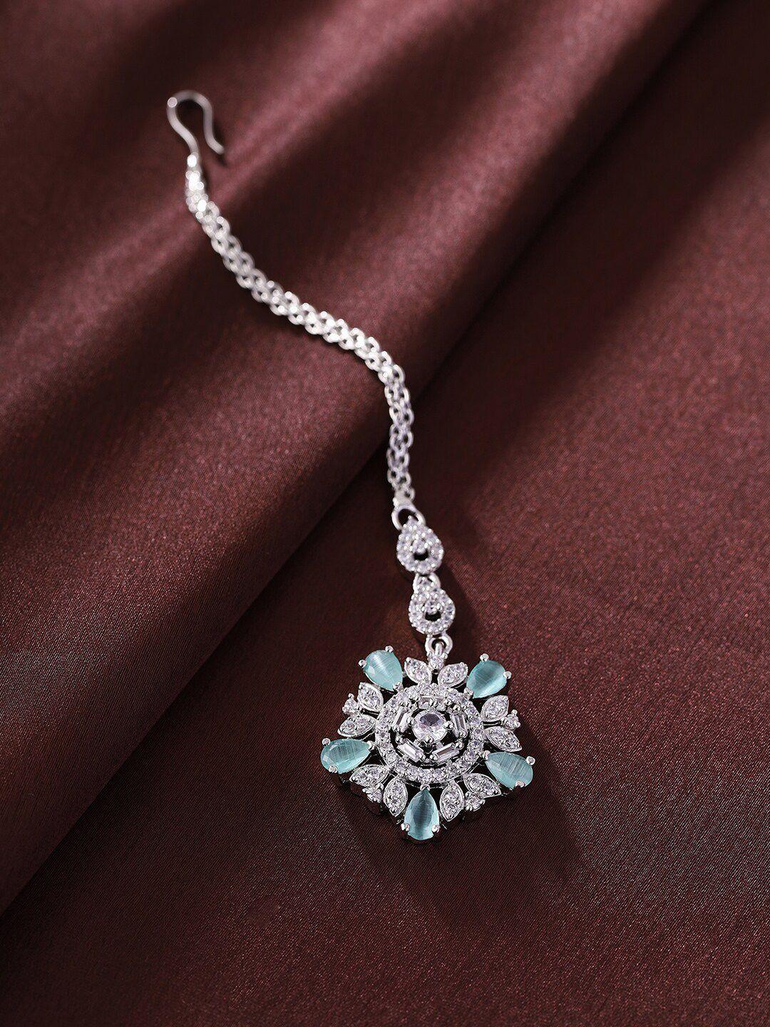 priyaasi silver-plated american diamond studded maang tikka head jewellery