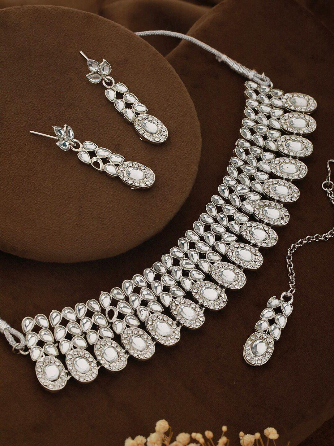 priyaasi silver-plated stone-studded jewellery set