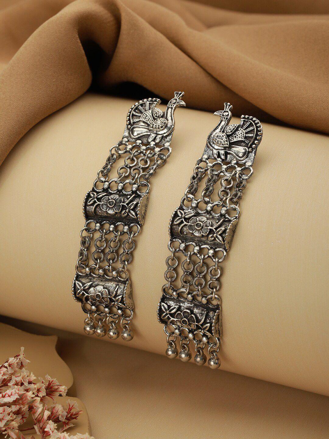 priyaasi silver-toned peacock shaped drop earrings