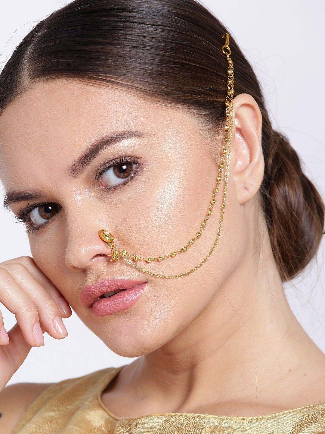 priyaasi woman gold-plated kundan nosepin with gold american diamonds chain