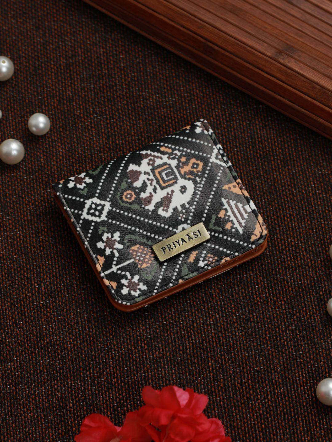 priyaasi women black & white abstract printed pu two fold wallet