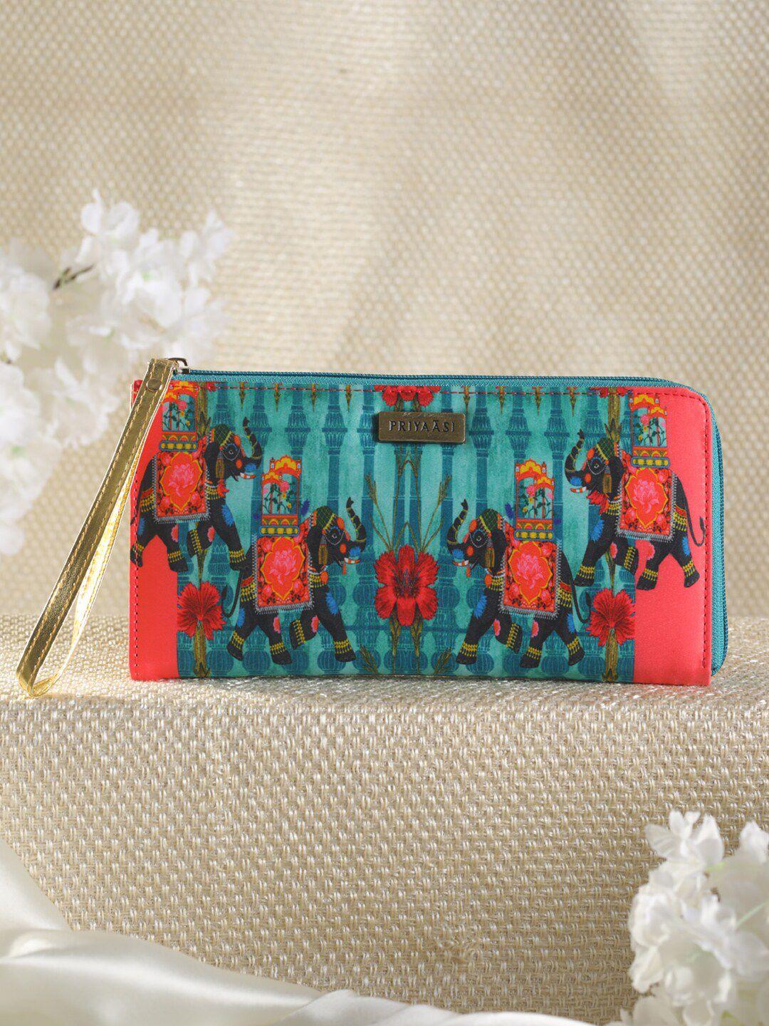 priyaasi women blue & pink printed zip around wallet