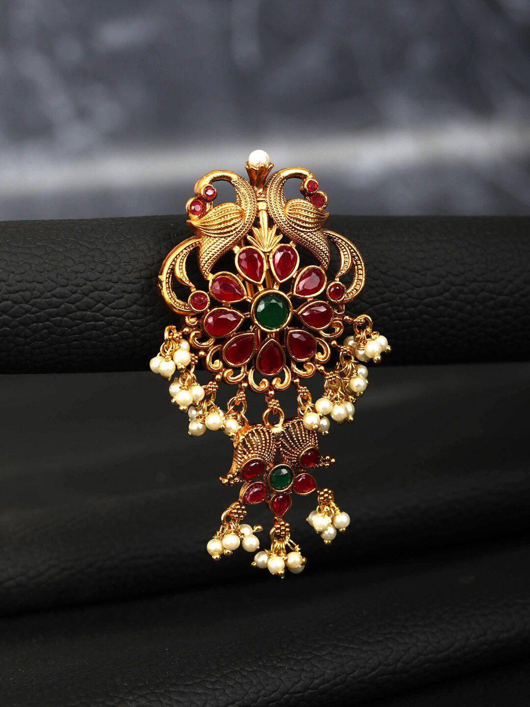 priyaasi women gold & red ruby beads hair accessory