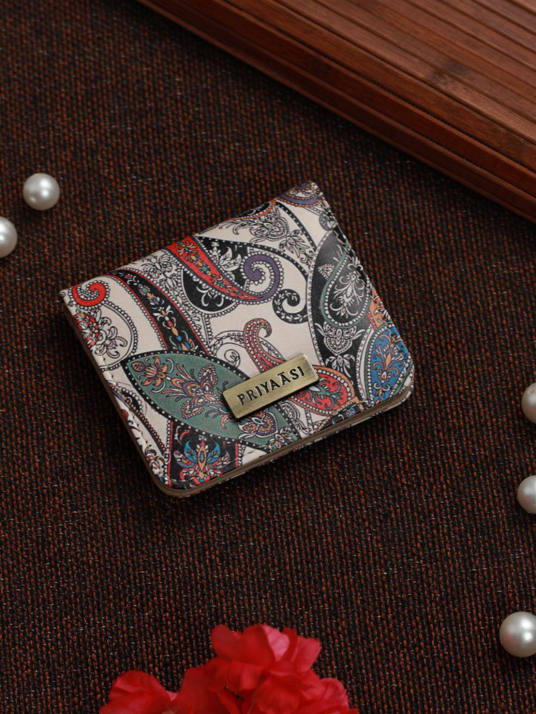 priyaasi women grey & white printed pu two fold wallet