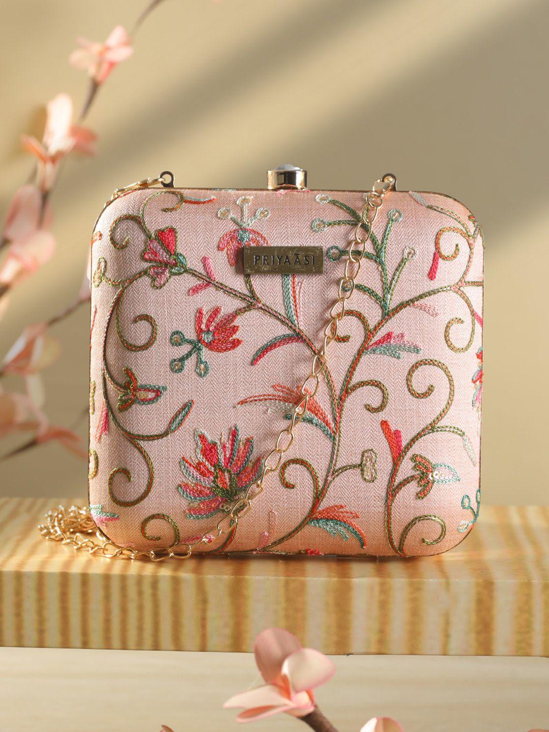 priyaasi women pink embroidered box clutch