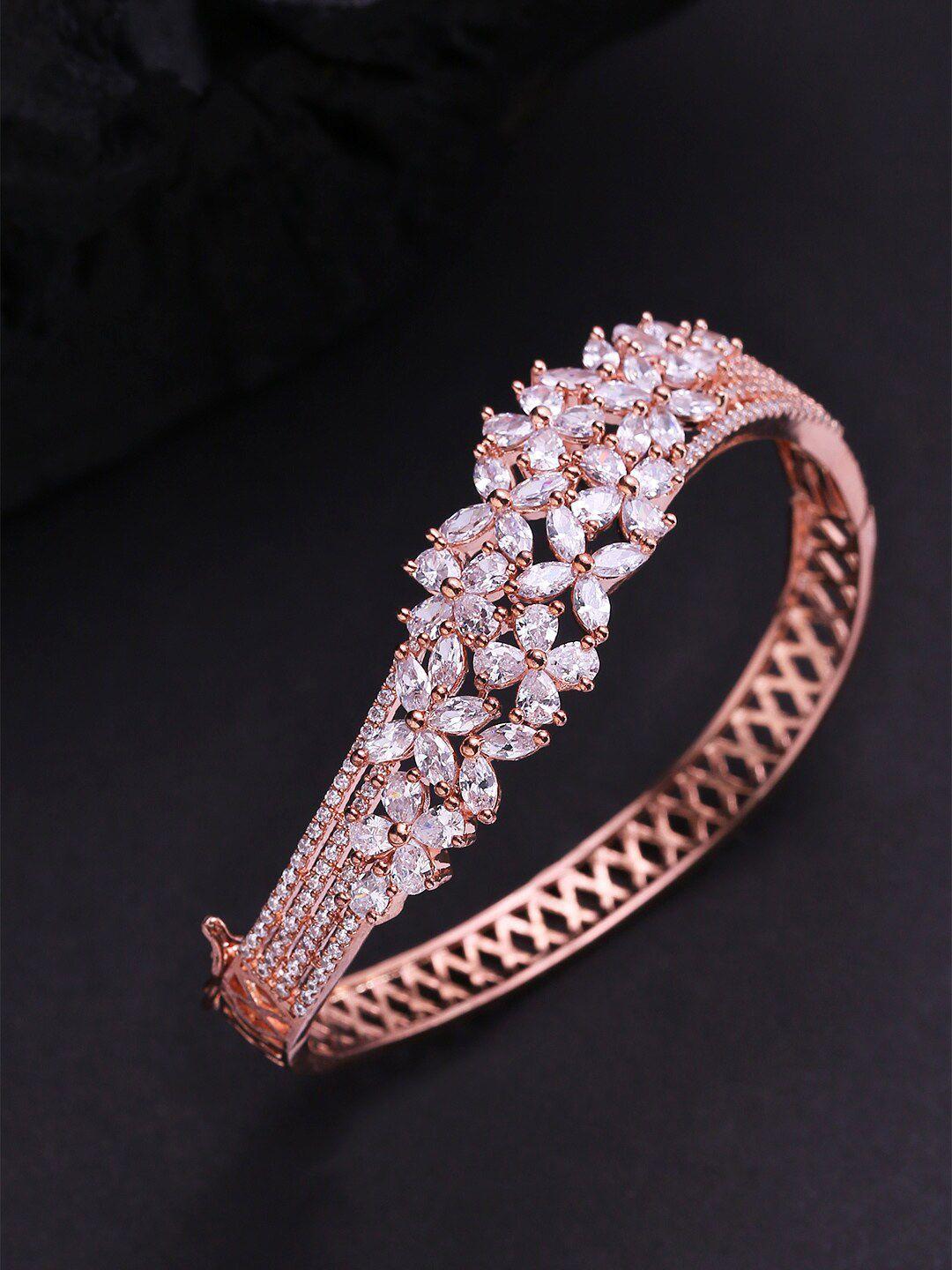 priyaasi women rose gold brass american diamond handcrafted rose gold-plated bangle-style bracelet