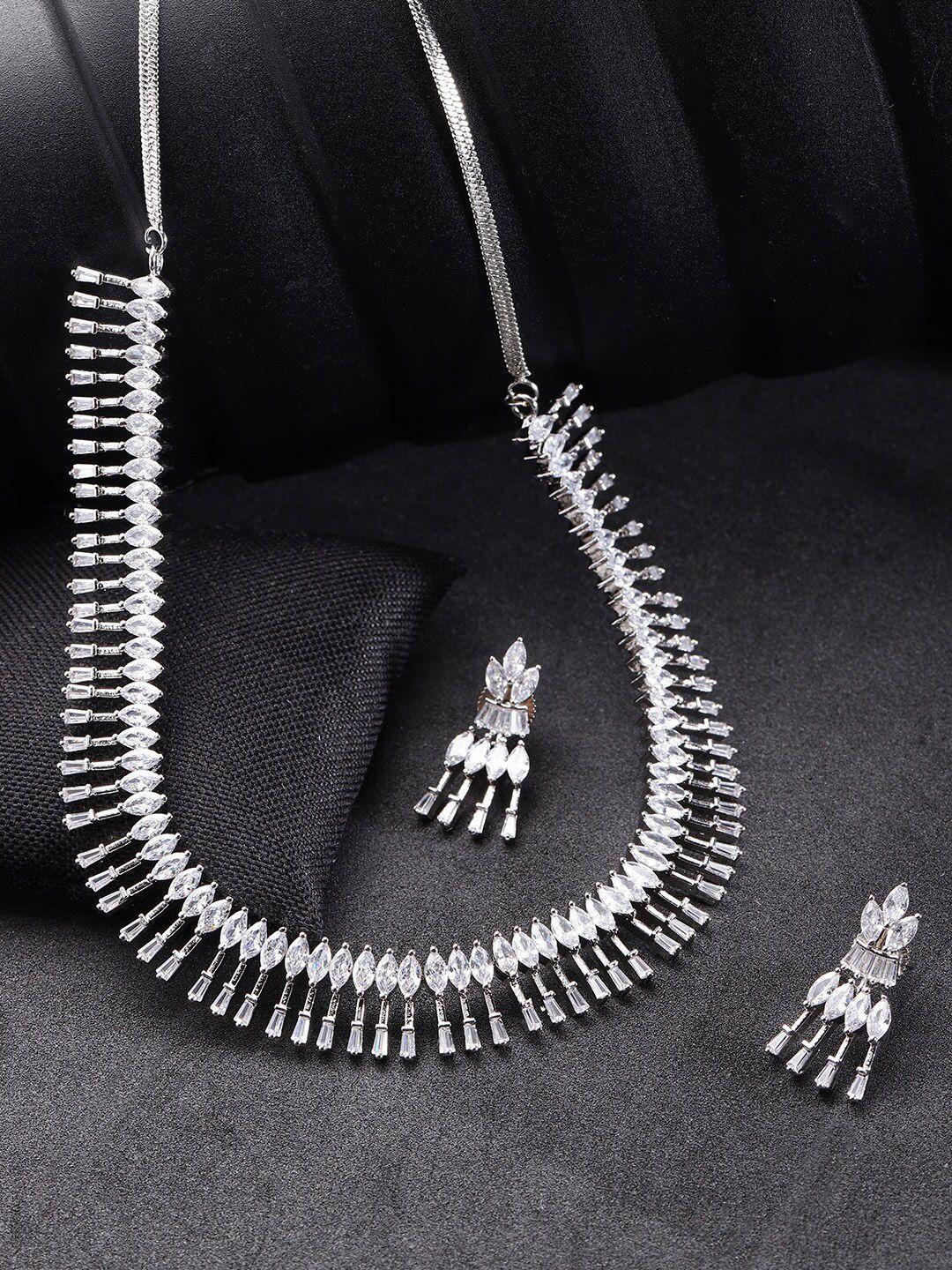 priyaasi women silver-plated & white american diamond-studded jewellery set