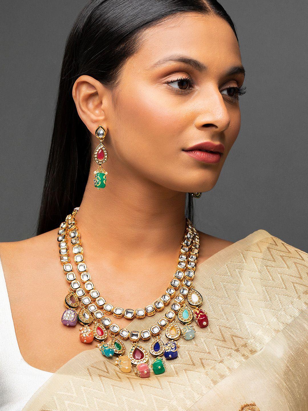 priyaaso dual-layered kundan studded gold-plated jewellery set
